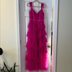 Betsy & Adam Hot Pink Tulle Prom/Bridesmaid Dress